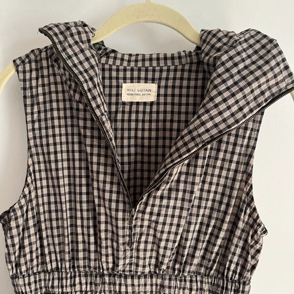 Nili Lotan Half-Zip Hooded Dress in Black Checkered Plaid L - Picture 4 of 6
